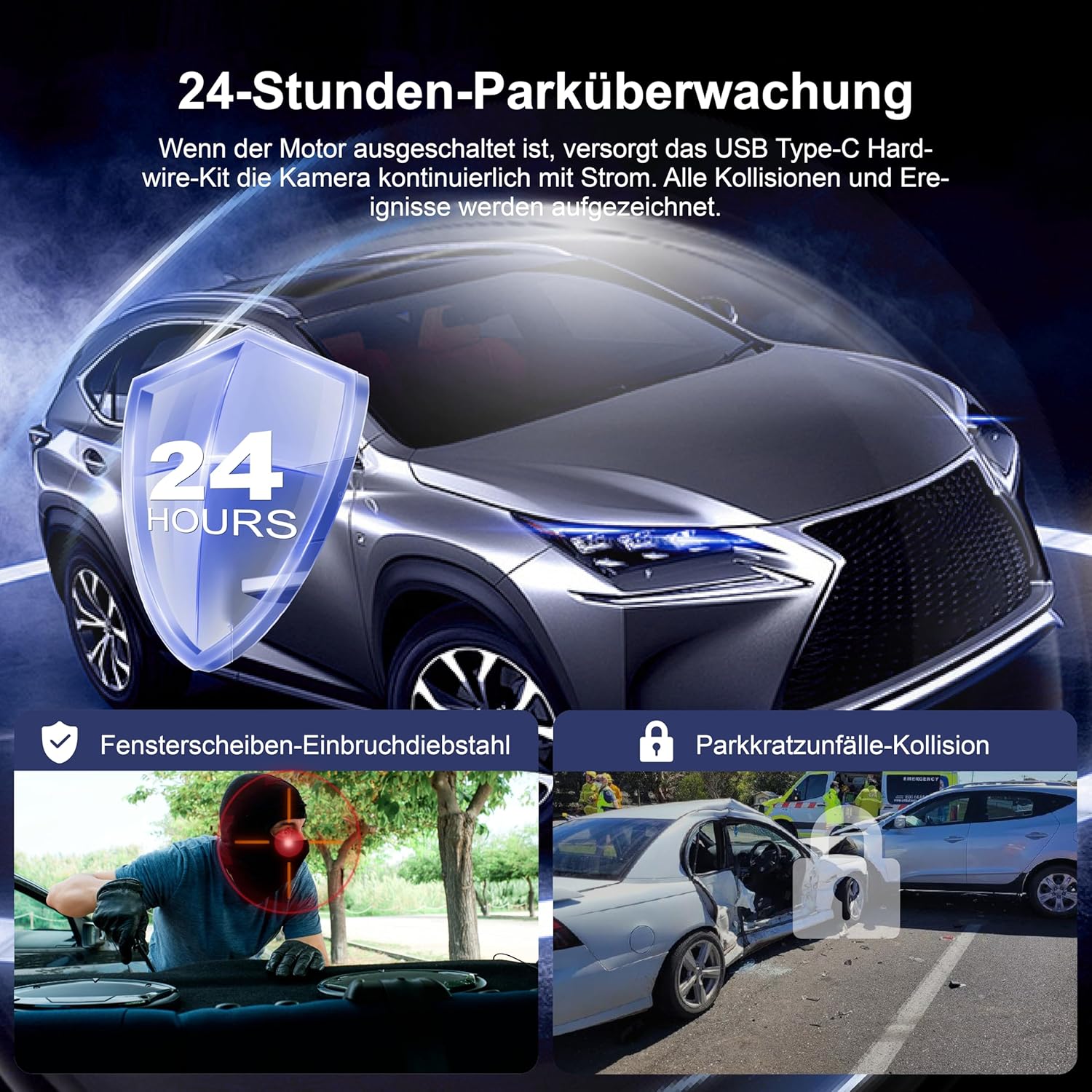 Miofive USB Type-C Hardwire Kit Nur für Miofive S1/S1 Pro/S1 Ultra Dashcams, 11,5 ft / 350 cm (DE)