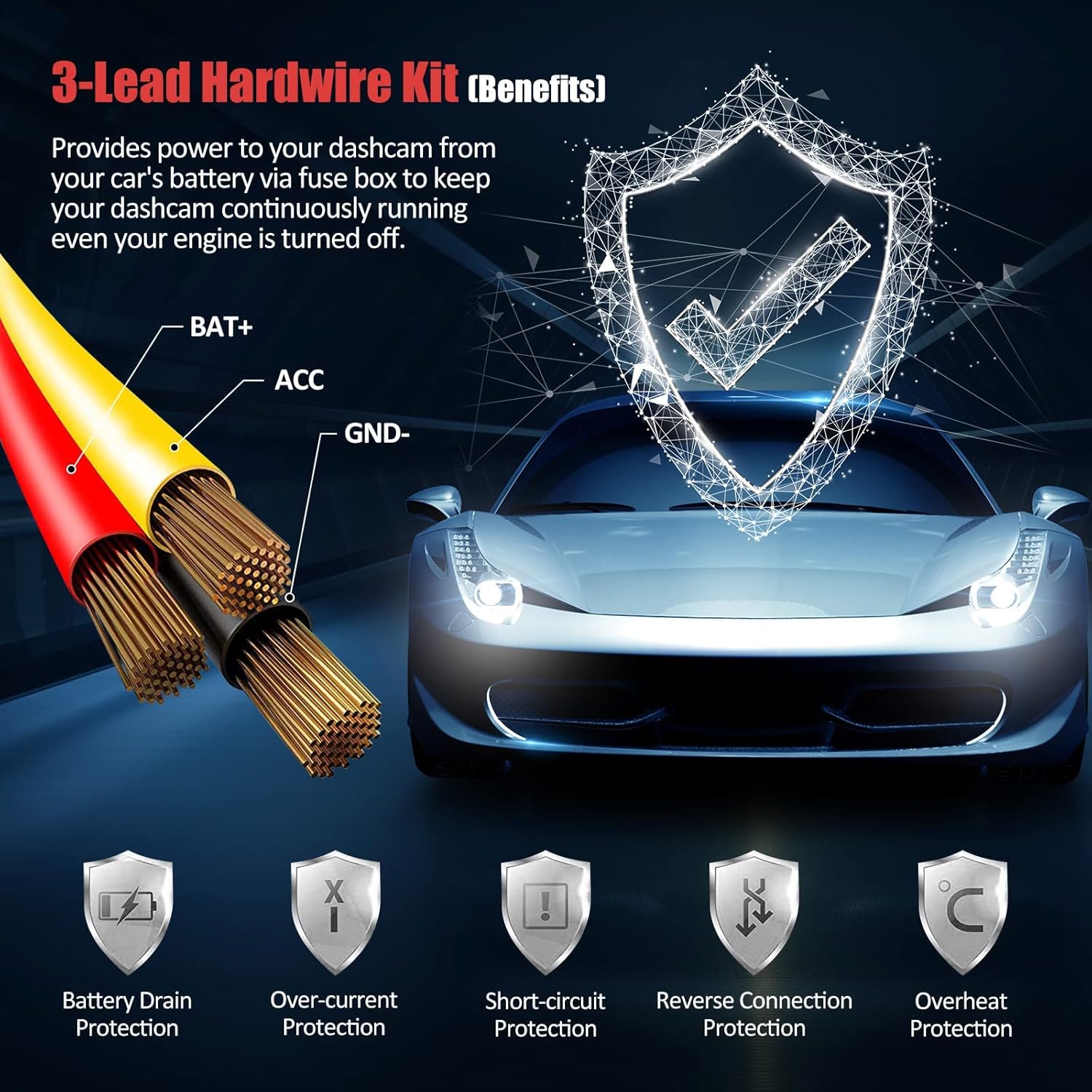 Miofive 11.5ft Micro USB Hardwire Kit for Miofive MF02 Dash Cam (HKW1)(UK)