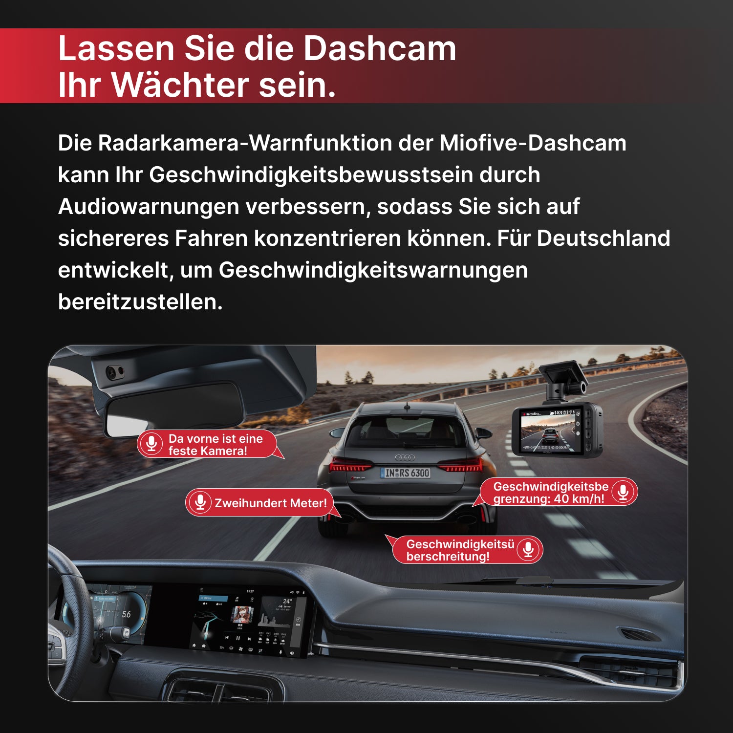 MIOFIVE S1 Dashcam 3 Zoll, 4K UHD 30fps, GPS, 5GHz WLAN, Bluetooth, inkl. 32GB Speicherkarte(DE)