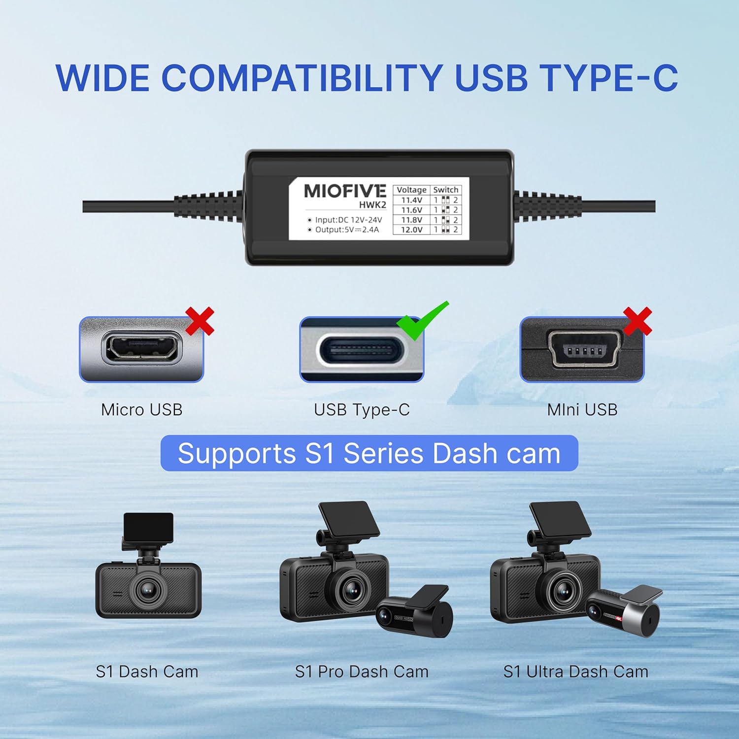 Miofive Dash Cam Hardwire Kit | 11.5ft USB Type-C Port | for Miofive S1 Series Dash Cam (AU)