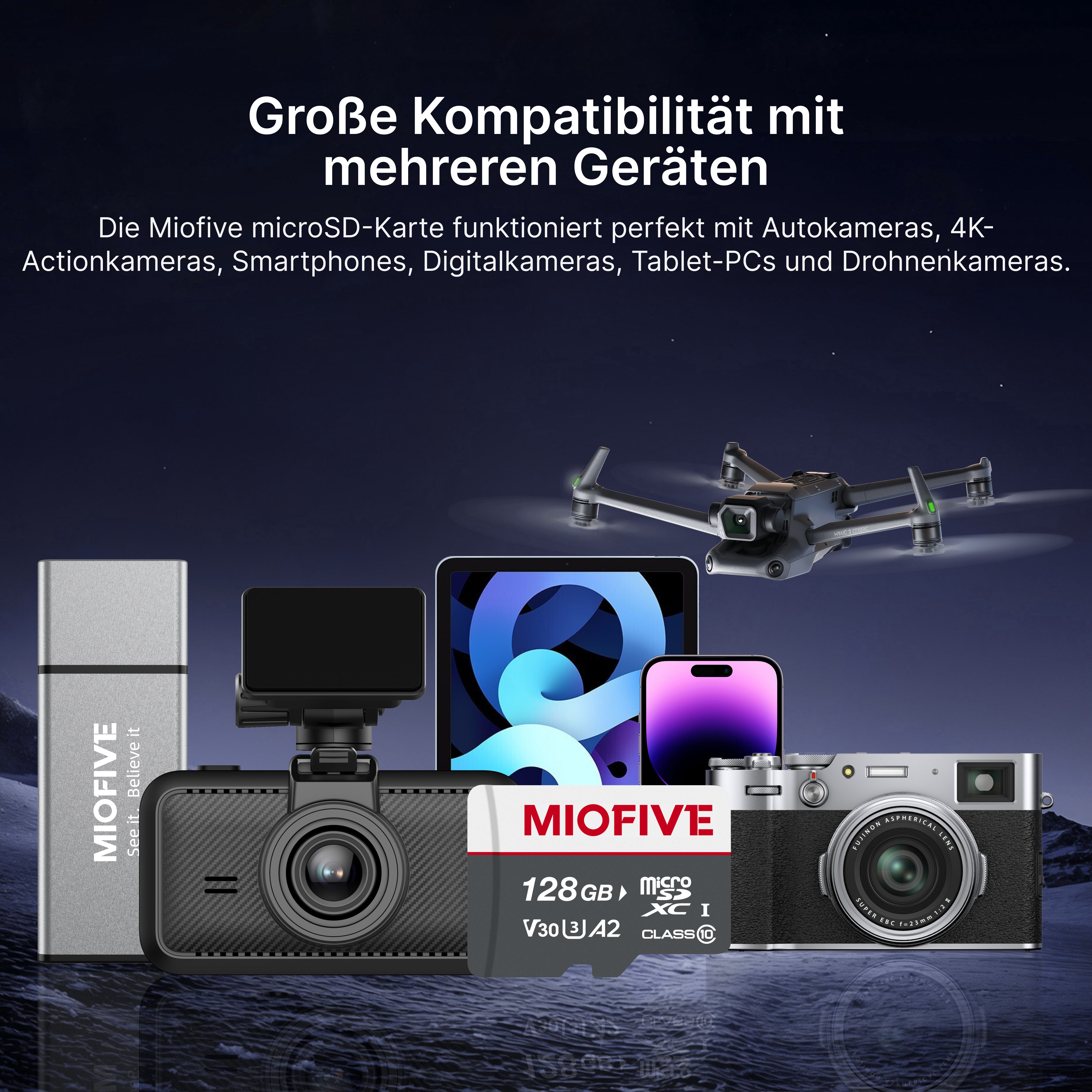 Miofive 128GB Speicherkarte - Ultimative Micro SD-Karte mit USB 3.0 Type-C Kartenleser, 170 MB/s, C10, U3, A2, V30 (DE)