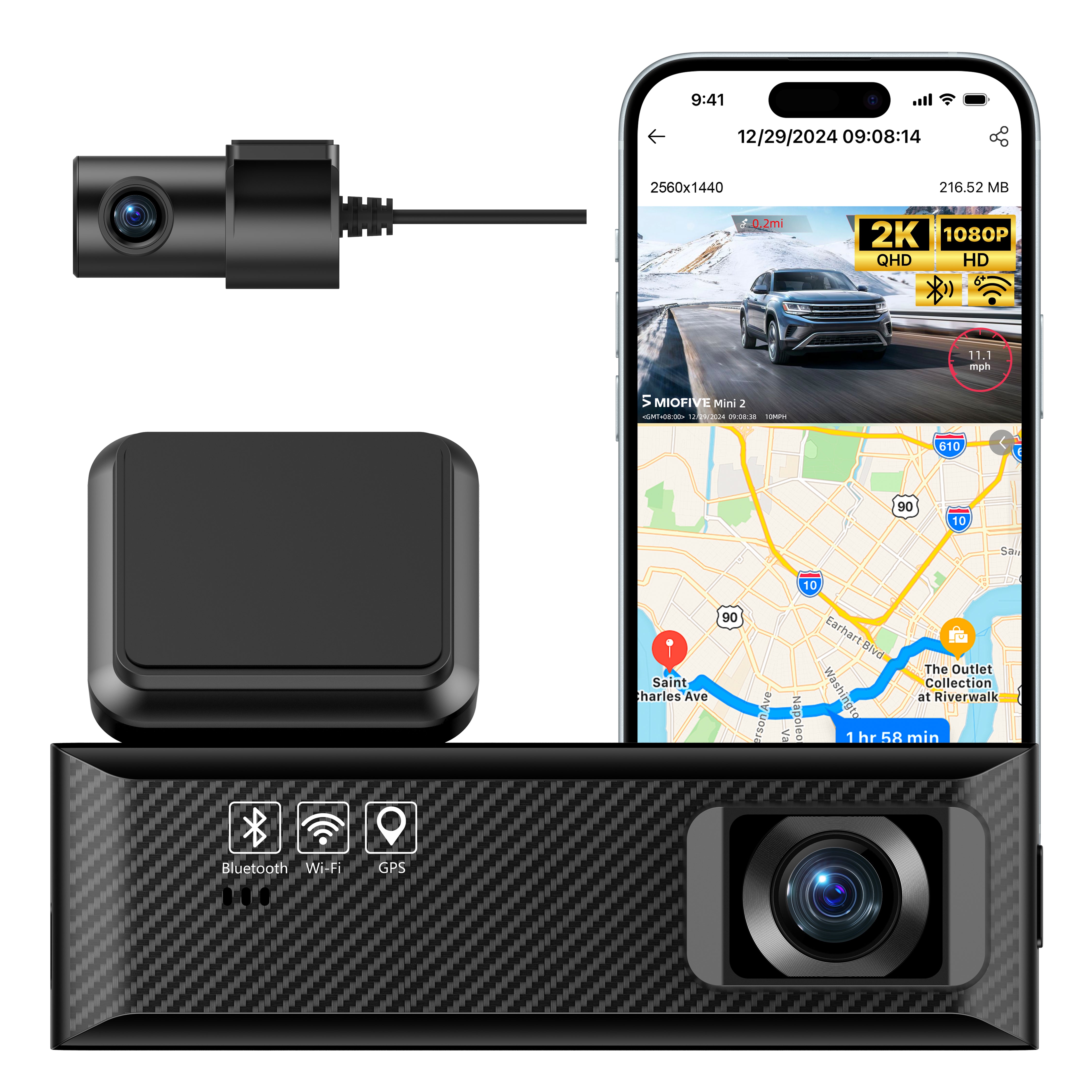 MIOFIVE Dash Cam Mini 2 2K+1080P FHD Dual  Dash Camera(SD Card Not Included)