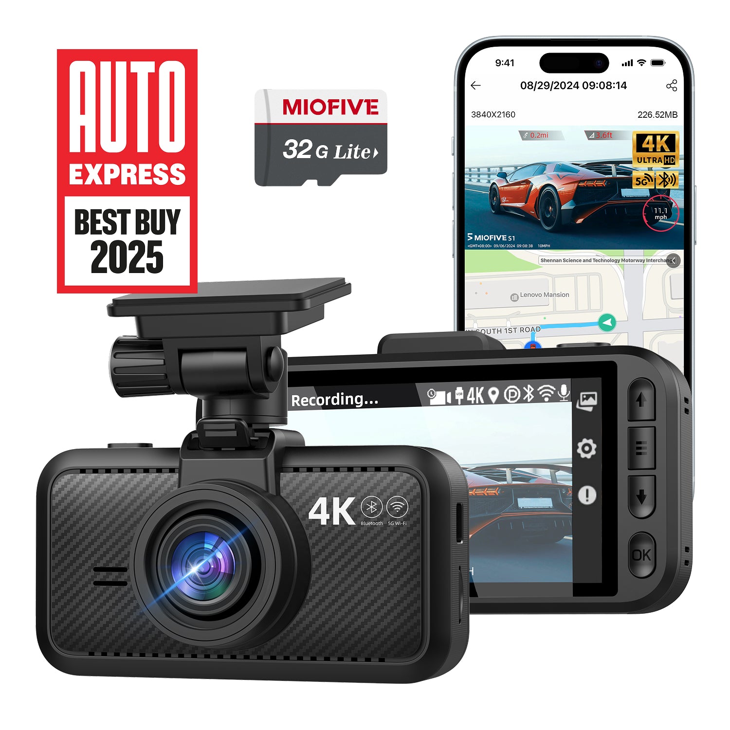 MIOFIVE Dash Cam S1 4K UHD Front Dash Camera With Free 32GB Card