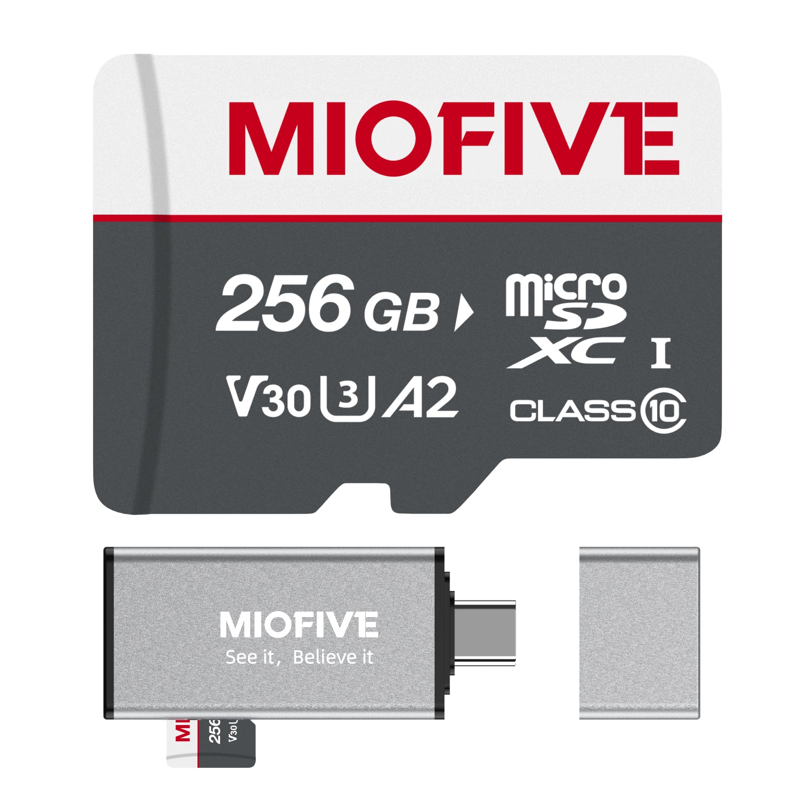 Miofive 256GB Speicherkarte - Ultimative Micro SD-Karte mit USB 3.0 Type-C Kartenleser, 170 MB/s, C10, U3, A2, V30 (DE)