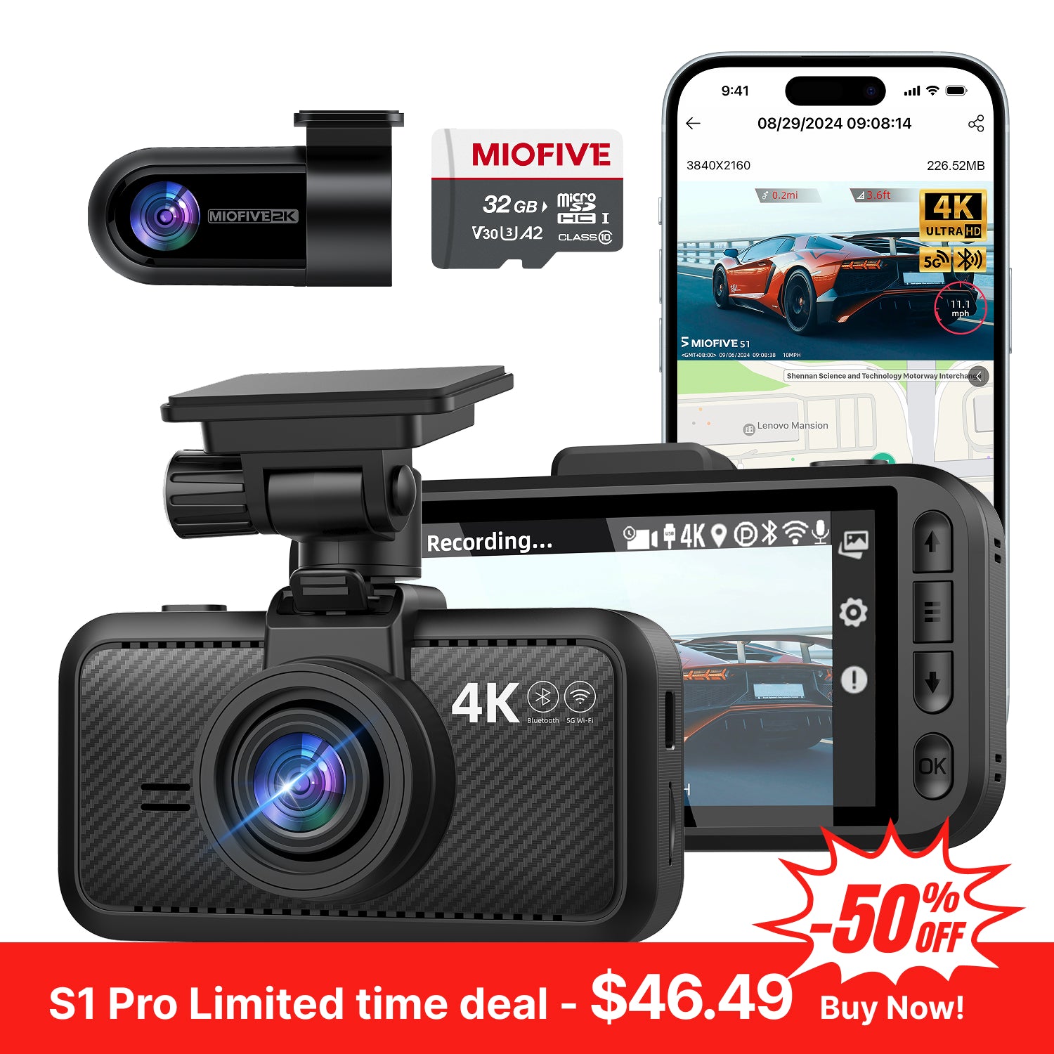 MIOFIVE Dash Cam S1 Pro 4K+2K Dual Dash Camera