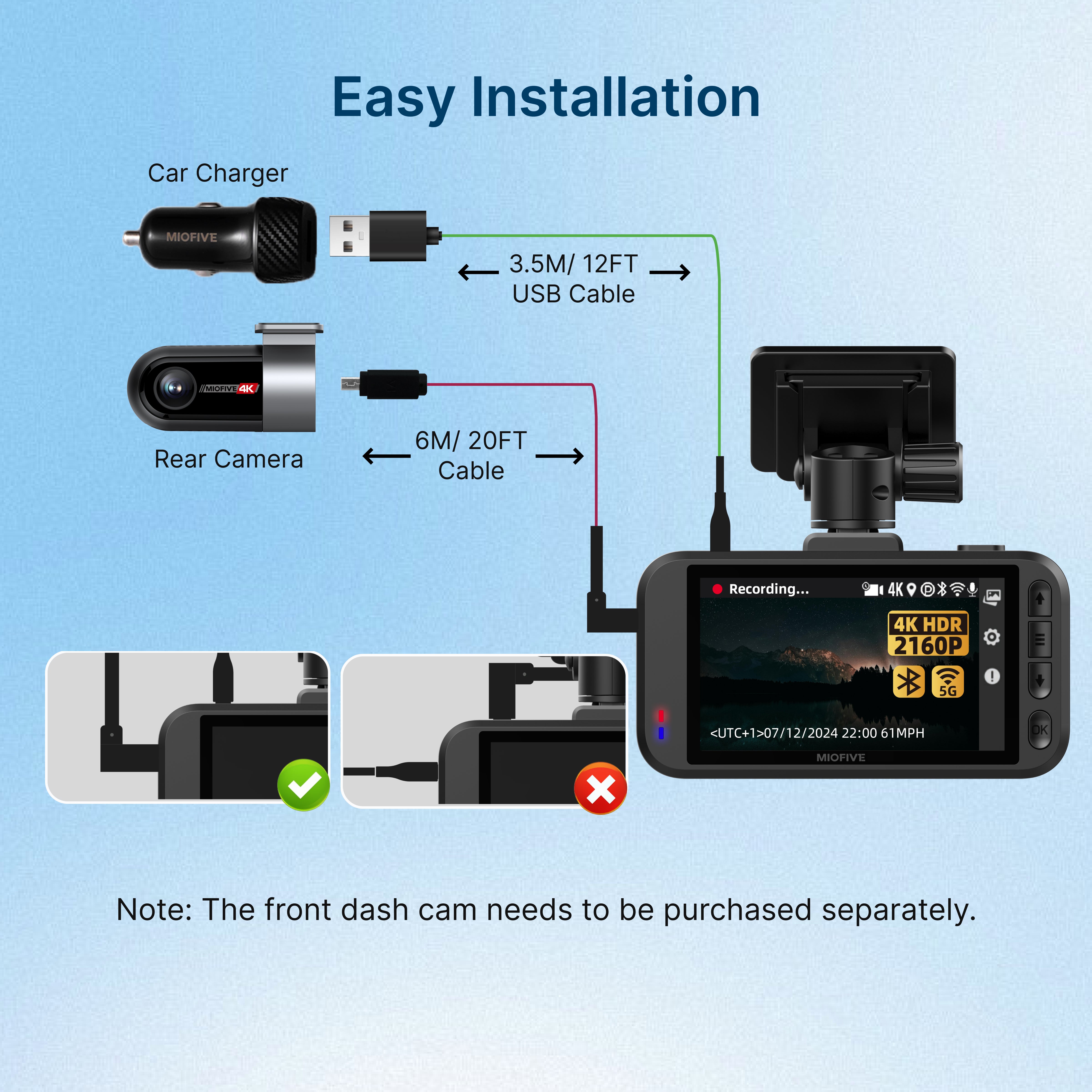 Miofive 4K Rear Camera for Miofive S1/S1 Pro/S1 Ultra Dash Cams(does not work with the S1 - E model)