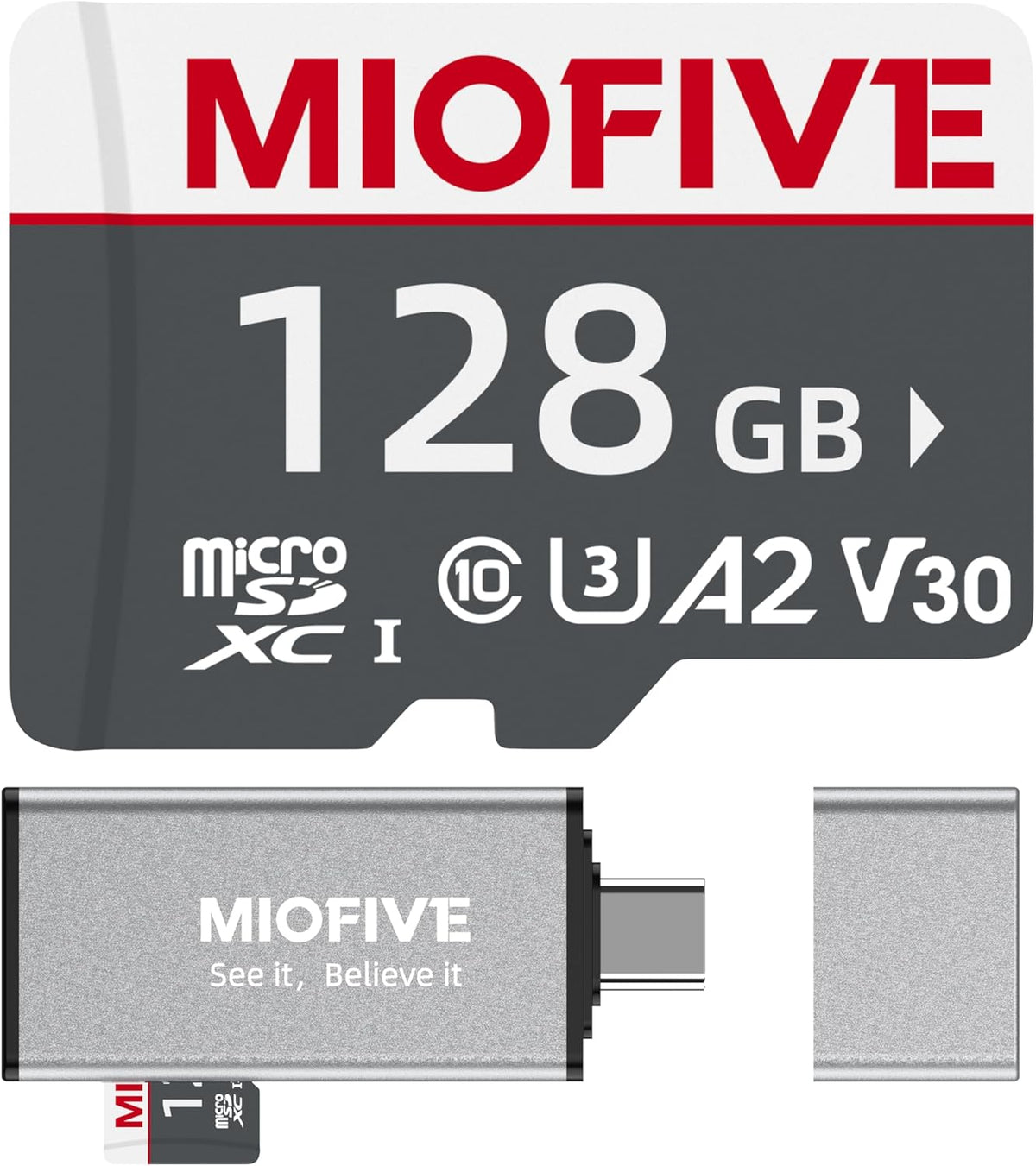 Miofive 128GB Speicherkarte - Ultimative Micro SD-Karte mit USB 3.0 Type-C Kartenleser, 170 MB/s, C10, U3, A2, V30 (DE)