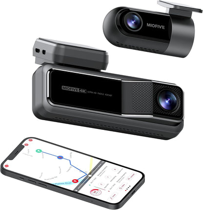 Miofive 4K+2K Dual Dash Cam with 5G WiFi, GPS, Built-in 128GB eMMC Storage
