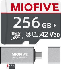 Miofive 256GB Speicherkarte - Ultimative Micro SD-Karte mit USB 3.0 Type-C Kartenleser, 170 MB/s, C10, U3, A2, V30 (DE)