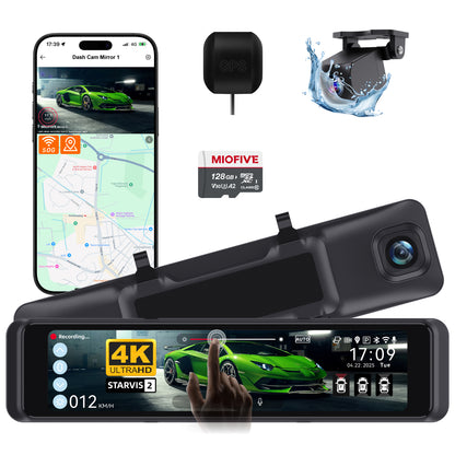 Miofive Mirror 1 Dash Cam,4K Front & 2K Rear Car Camera With Built-in 5G Wi-Fi & GPS, Free 128GB Card Included