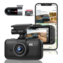 Dash Cam Front Rear, Miofive 4K Front + 4K Rear Full HD Dash Camera for Cars Built-in Wi-Fi Bluetooth GPS with FREE 64GB microSD Card(S1-Ultra)