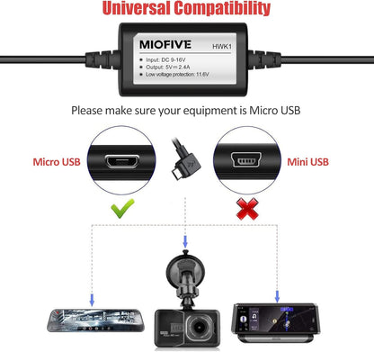 Miofive 11.5ft Micro USB Hardwire Kit for Miofive MF02 Dash Cam (HKW1)(UK)