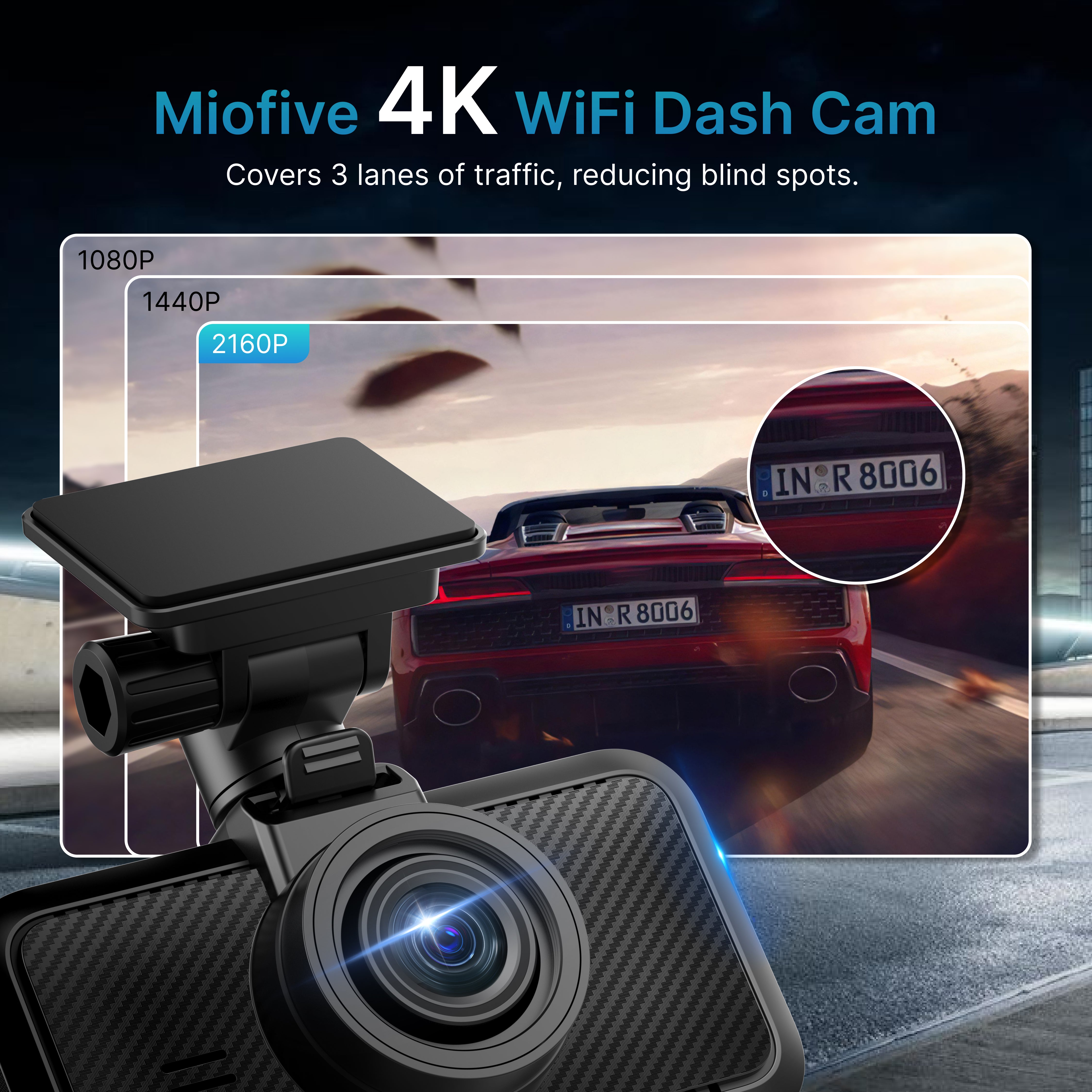 Miofive Dash Cam Front, S1 E Car Camera  with 4K/2160P UHD, Built-in WiFi & GPS Car Dashboard Camera Recorder