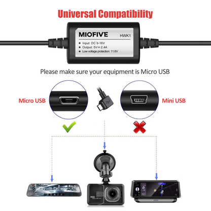 Miofive 11.5ft Micro USB Hardwire Kit for Miofive MF02 Dash Cam (HKW1)