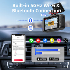 Dash Cam Front for Car 4K/2160P Dash Camera with 5G WiFi and Bluetooth APP,Built-in GPS 3.0" IPS Screen Dashcam 140° Wide Angle, G-Sensor, HDR, Night Vision, 24H Parking Mode(Miofive S1)