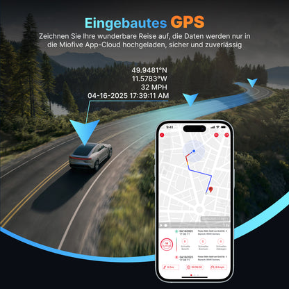 MIOFIVE S1 Pro Dashcam 3 Zoll, 4K 30fps + 2K Dual, integriertes 5GHz WLAN, Bluetooth, GPS, inkl. 32GB Speicherkarte