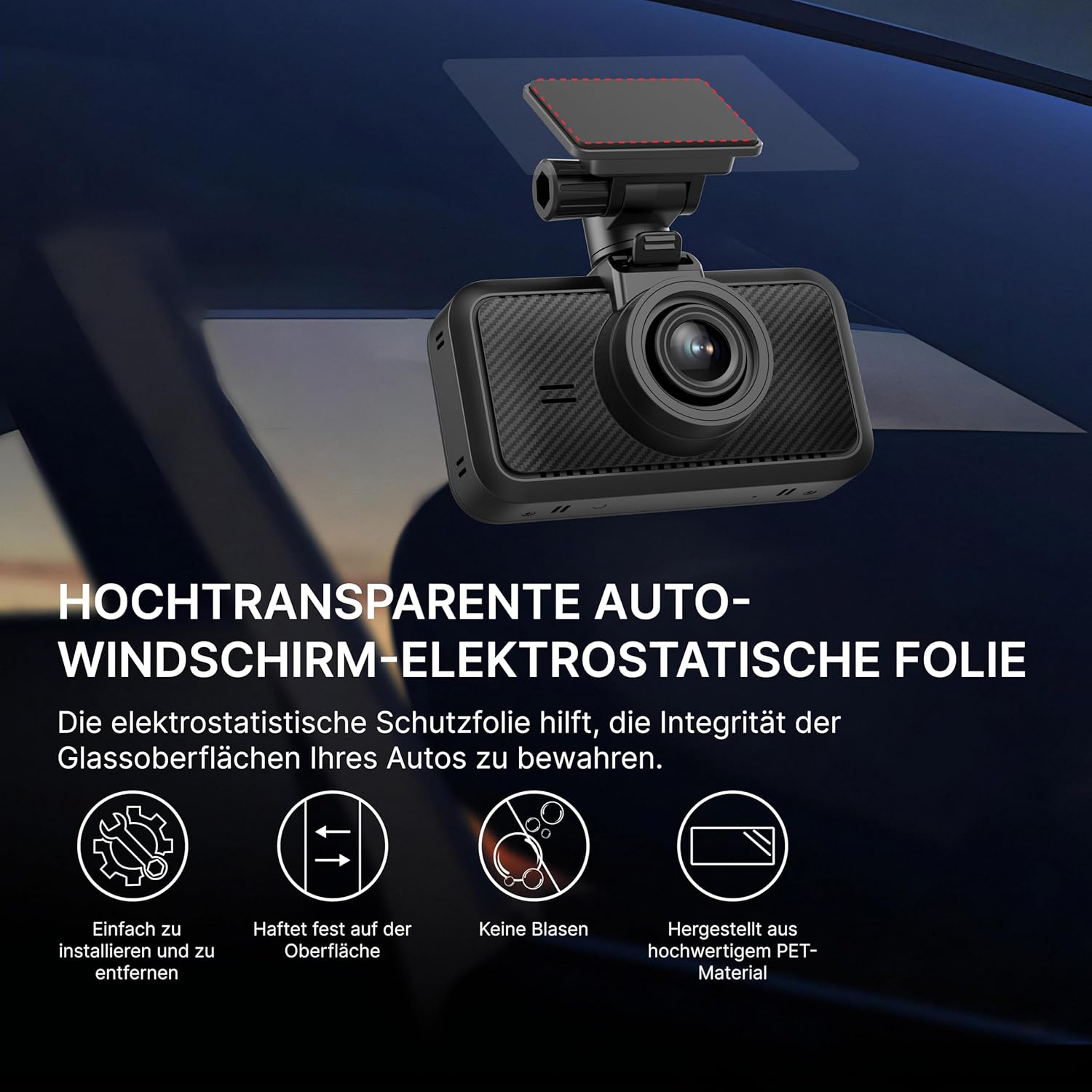 Miofive Auto-Windschutzscheibe Doppelseitiges Klebstoff für die S1-Serie | 2 x Dashcam-Halterungen | 3 x Klebstoff (Vorderseite) | 3 x Klebstoff (Rückseite) | 6 x statische Aufkleber (DE)