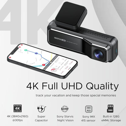 Miofive 4K+2K Dual Dash Cam with 5G WiFi, GPS, Built-in 128GB eMMC Storage