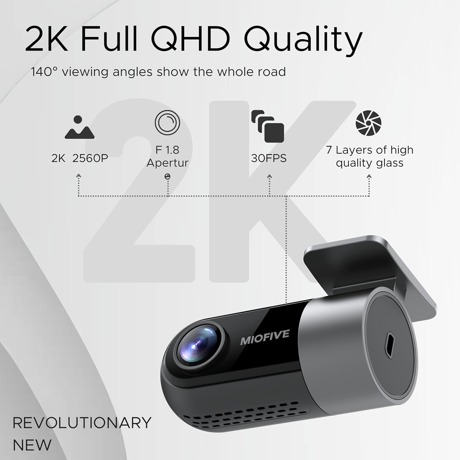 Miofive 4K+2K Dual Dash Cam with 5G WiFi, GPS, Built-in 128GB eMMC Storage