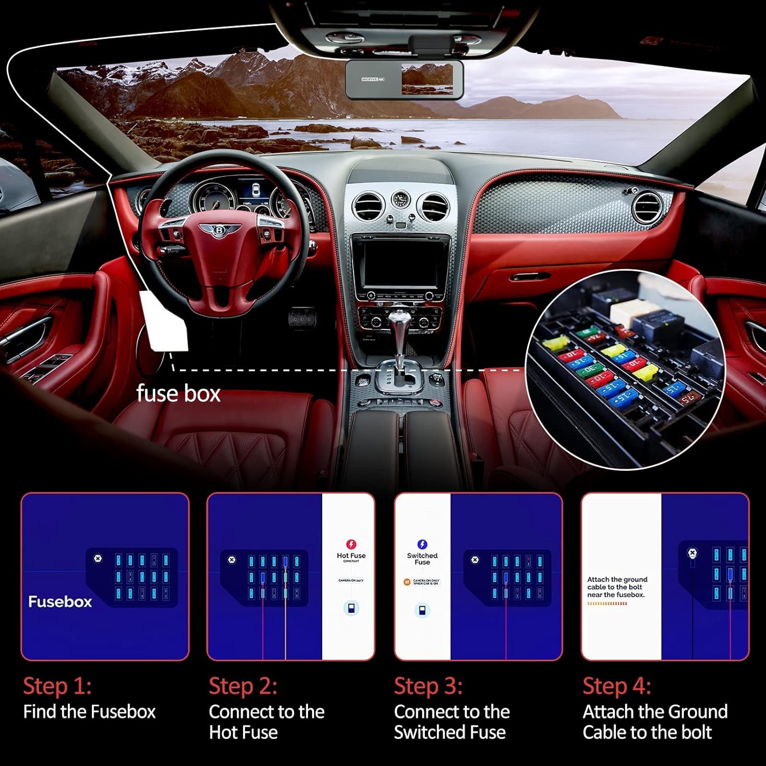 Miofive 11.5ft Micro USB Hardwire Kit for Miofive MF02 Dash Cam (HKW1)(UK)