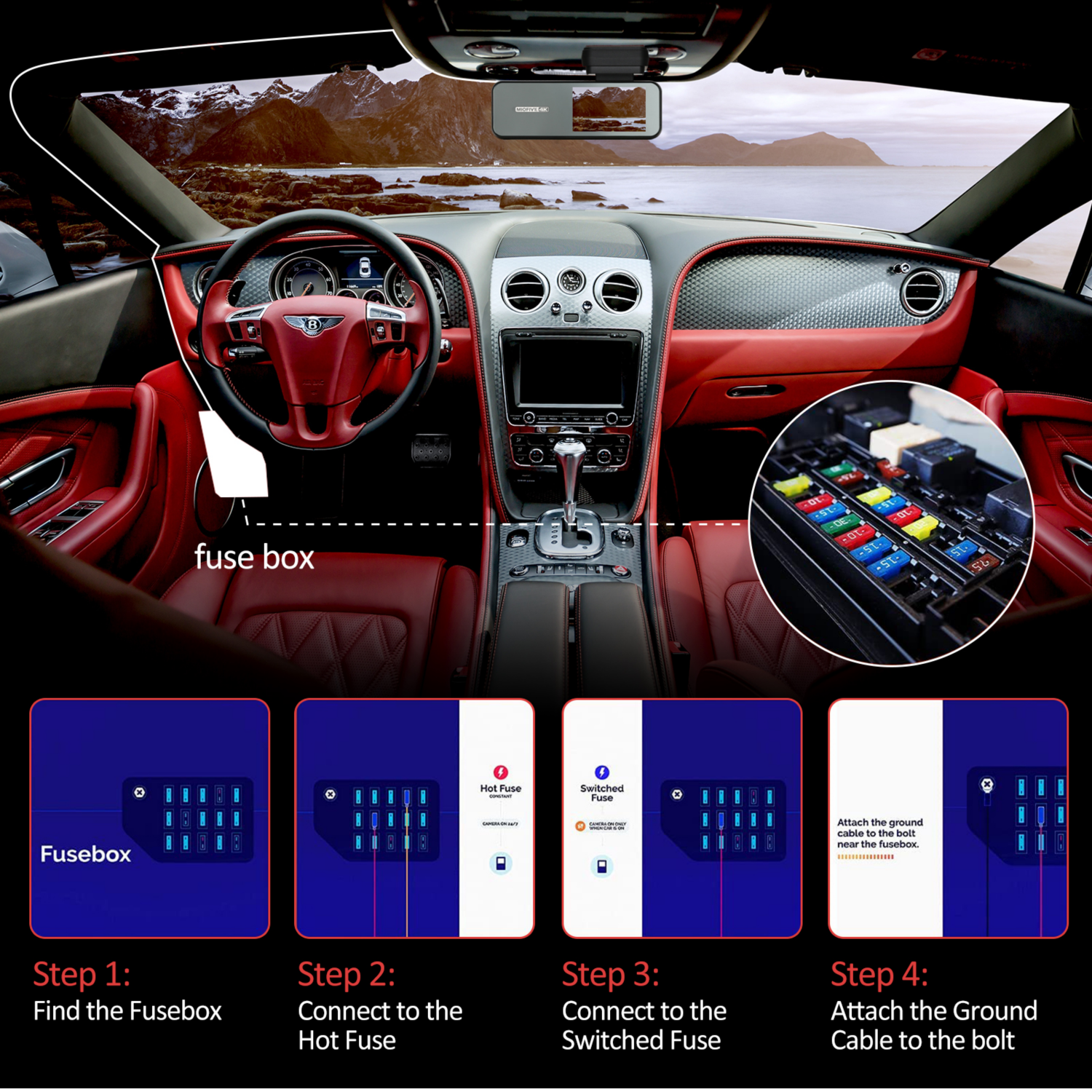 Miofive 11.5ft Micro USB Hardwire Kit for Miofive MF02 Dash Cam (HKW1)