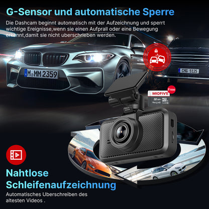 MIOFIVE S1 Pro Dashcam 3 Zoll, 4K 30fps + 2K Dual, integriertes 5GHz WLAN, Bluetooth, GPS, inkl. 32GB Speicherkarte