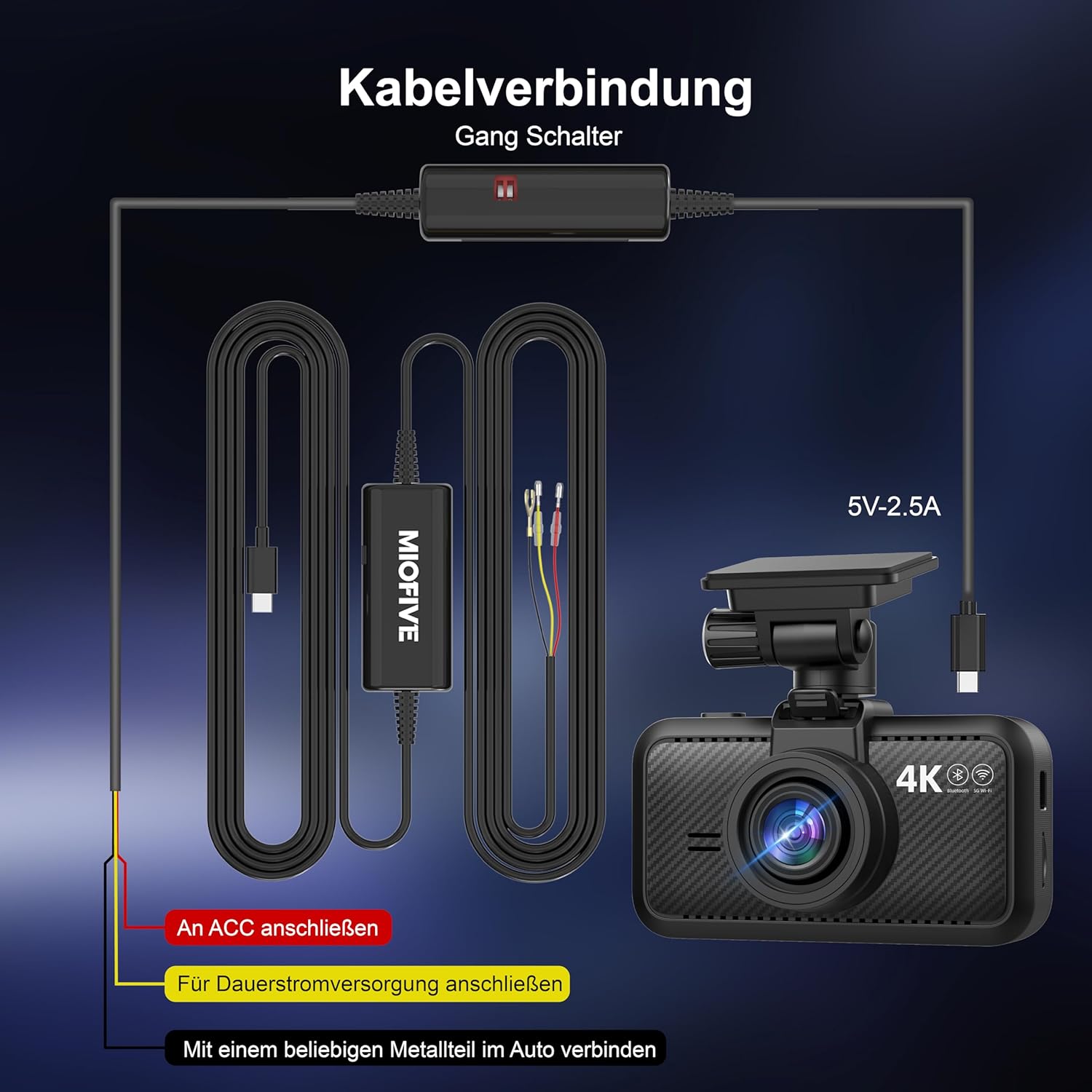 Miofive USB Type-C Hardwire Kit Nur für Miofive S1/S1 Pro/S1 Ultra Dashcams, 11,5 ft / 350 cm (DE)