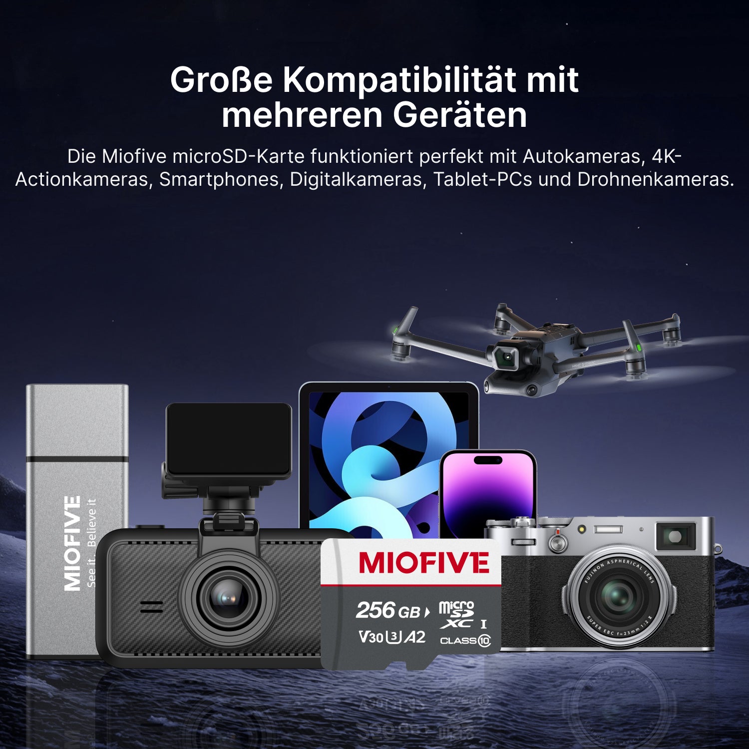 Miofive 256GB Speicherkarte - Ultimative Micro SD-Karte mit USB 3.0 Type-C Kartenleser, 170 MB/s, C10, U3, A2, V30 (DE)