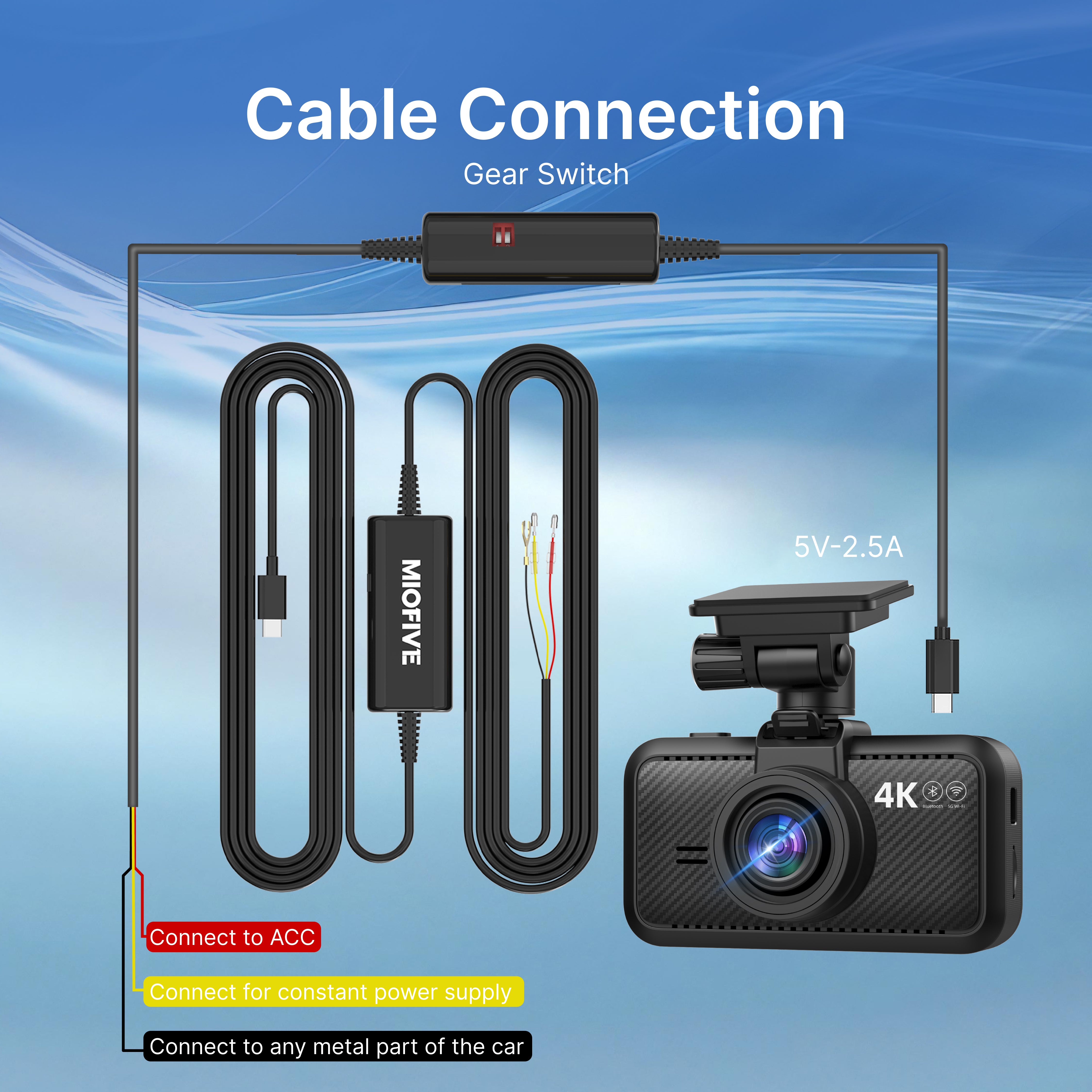 Miofive 11.5ft USB Type-C Hardwire Kit for S1 & Mini Series Dash Cams (HKW2)(UK)