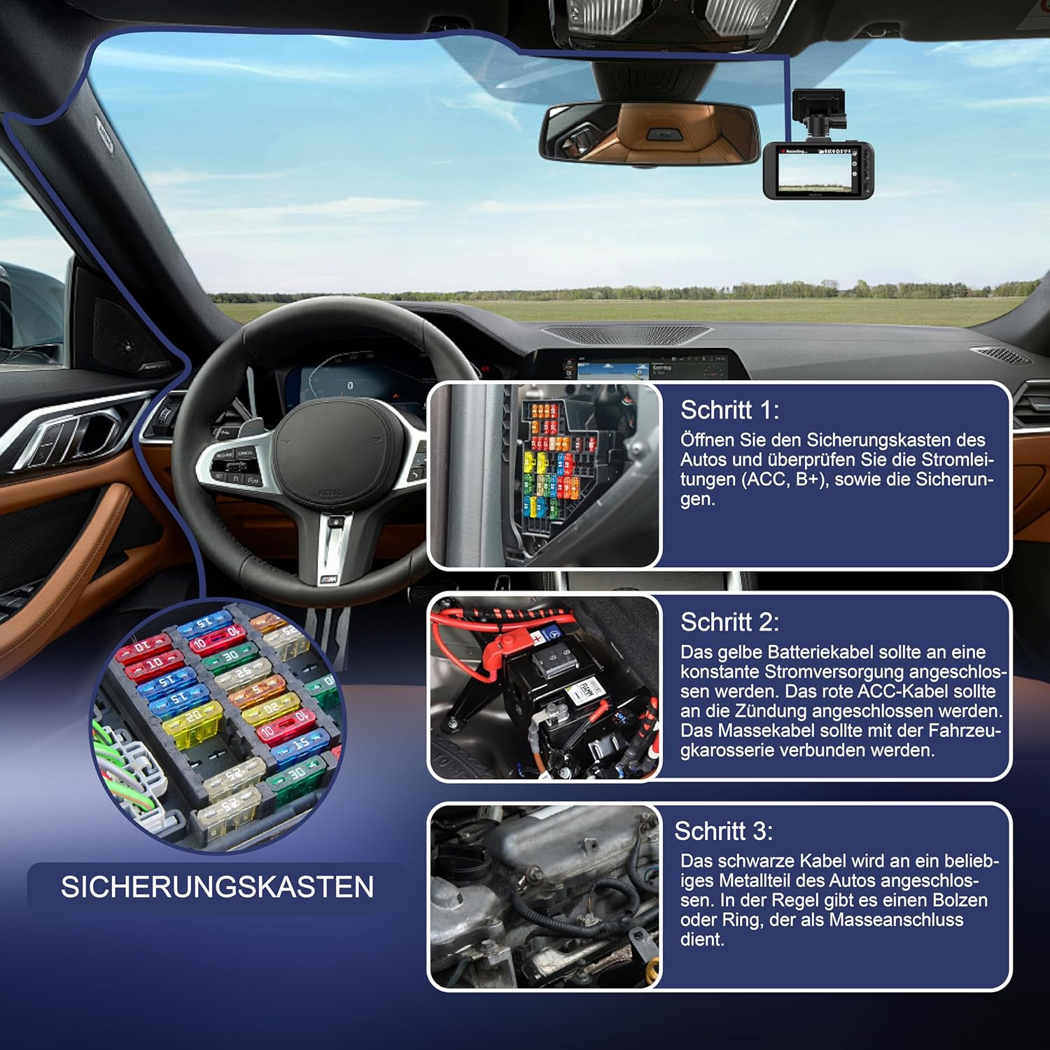 Miofive USB Type-C Hardwire Kit Nur für Miofive S1/S1 Pro/S1 Ultra Dashcams, 11,5 ft / 350 cm (DE)