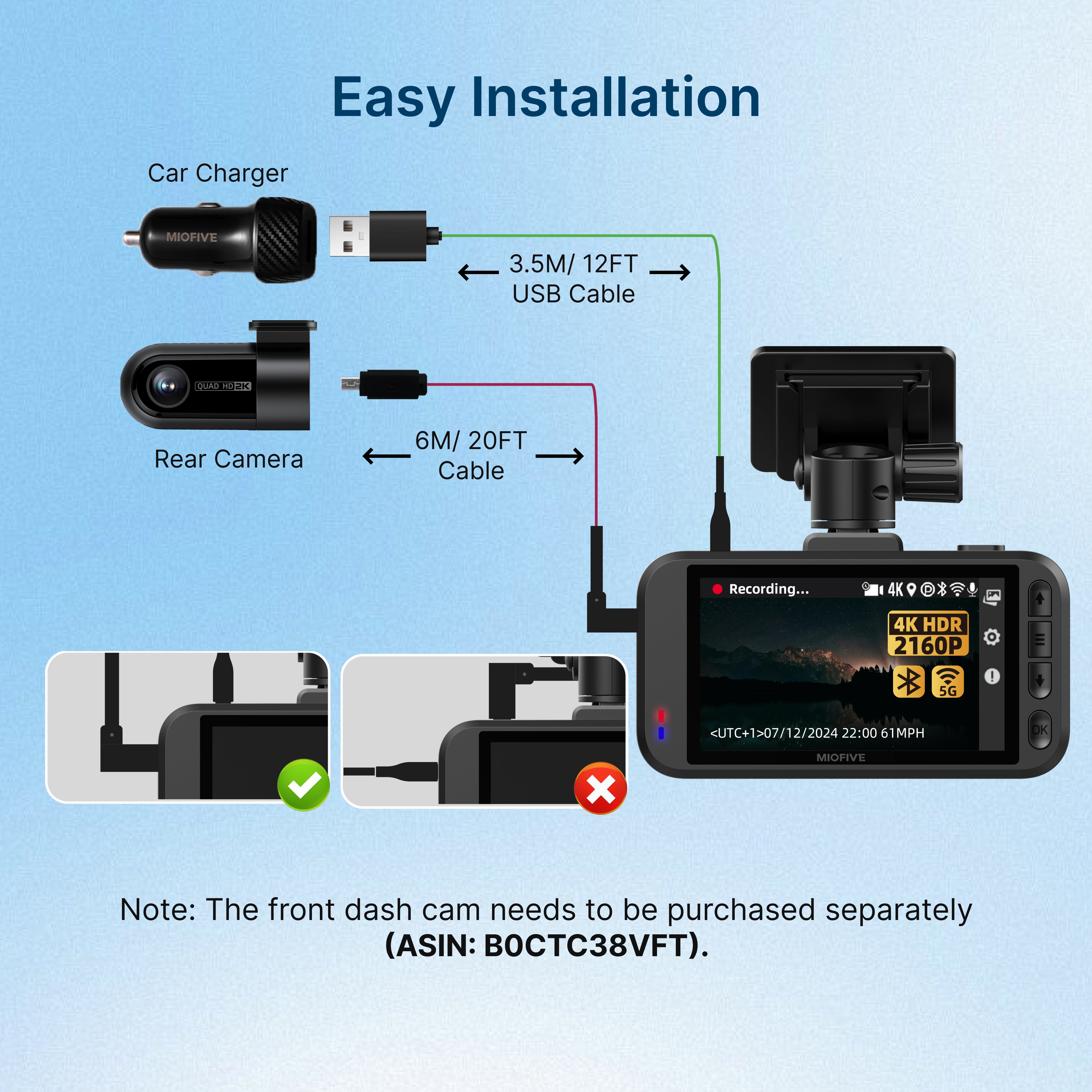 Miofive 4K Rear Camera for Miofive S1/S1 Pro/S1 Ultra Dash Cam