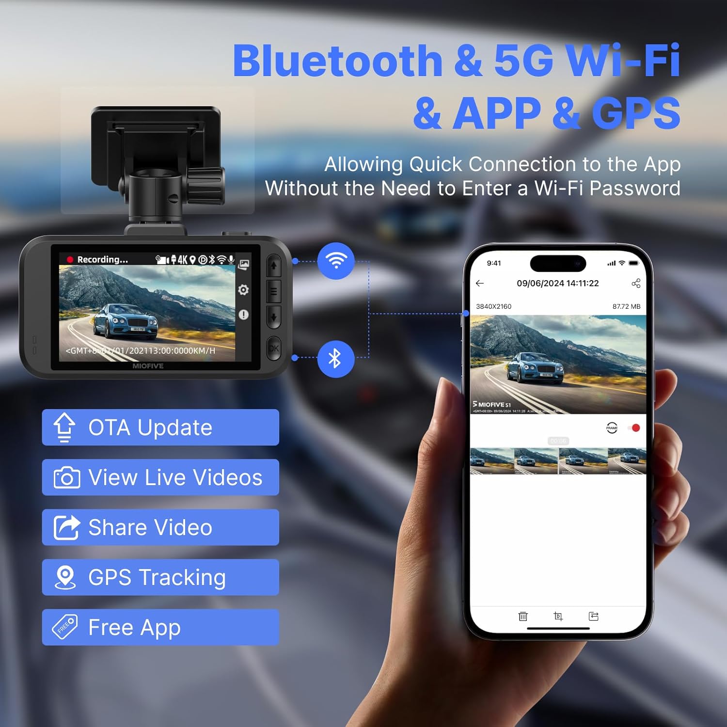 Miofive S1 Pro Dash Cam Front Rear, 4K+2.5K Dual Dash Camera for Cars, Free 32GB Memory Card (AU)