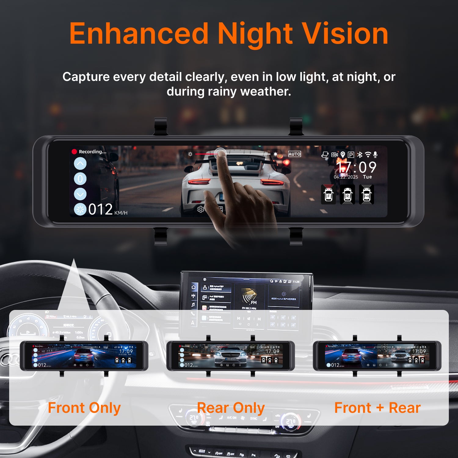 Miofive Mirror 1 Dash Cam,4K Front & 2K Rear Car Camera With Built-in 5G Wi-Fi & GPS, Free 128GB Card Included