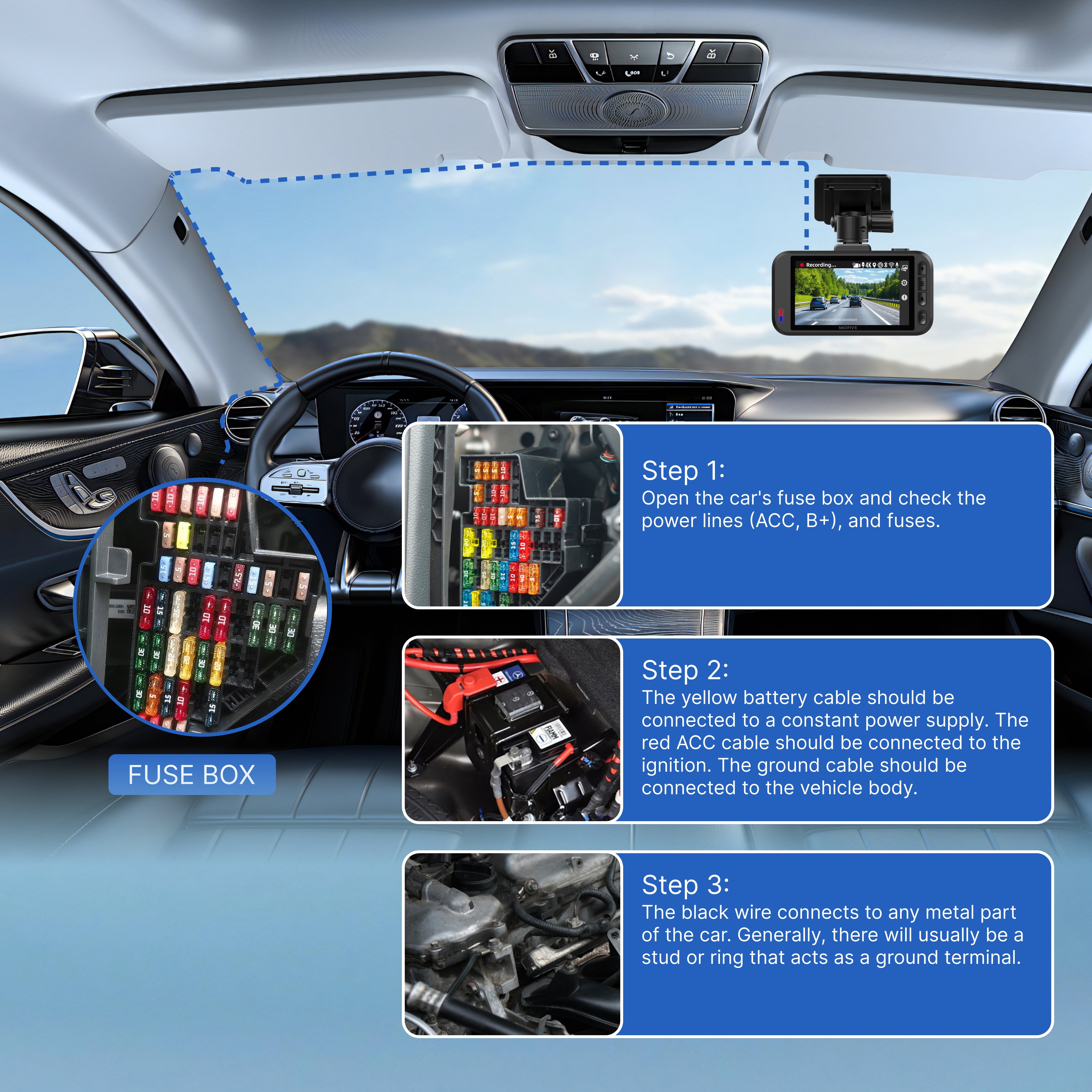 Miofive 11.5ft USB Type-C Hardwire Kit for S1 & Mini Series Dash Cams (HKW2)