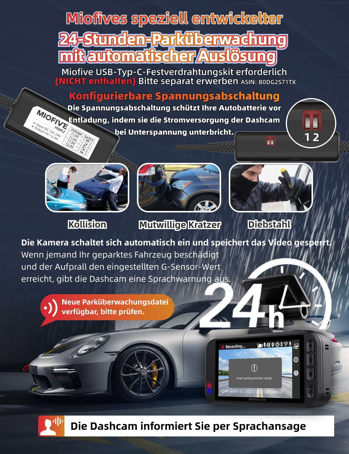 Miofive S1 Ultra 4K+4K Dashcam Auto Vorne Hinten, kostenlose 64-GB-Karte (DE)