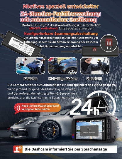 MIOFIVE S1 Ultra Dashcam 3 Zoll, 4K 30fps + 4K UHD Dual, integriertes 5GHz WLAN, Bluetooth, GPS, inkl. 64GB Speicherkarte