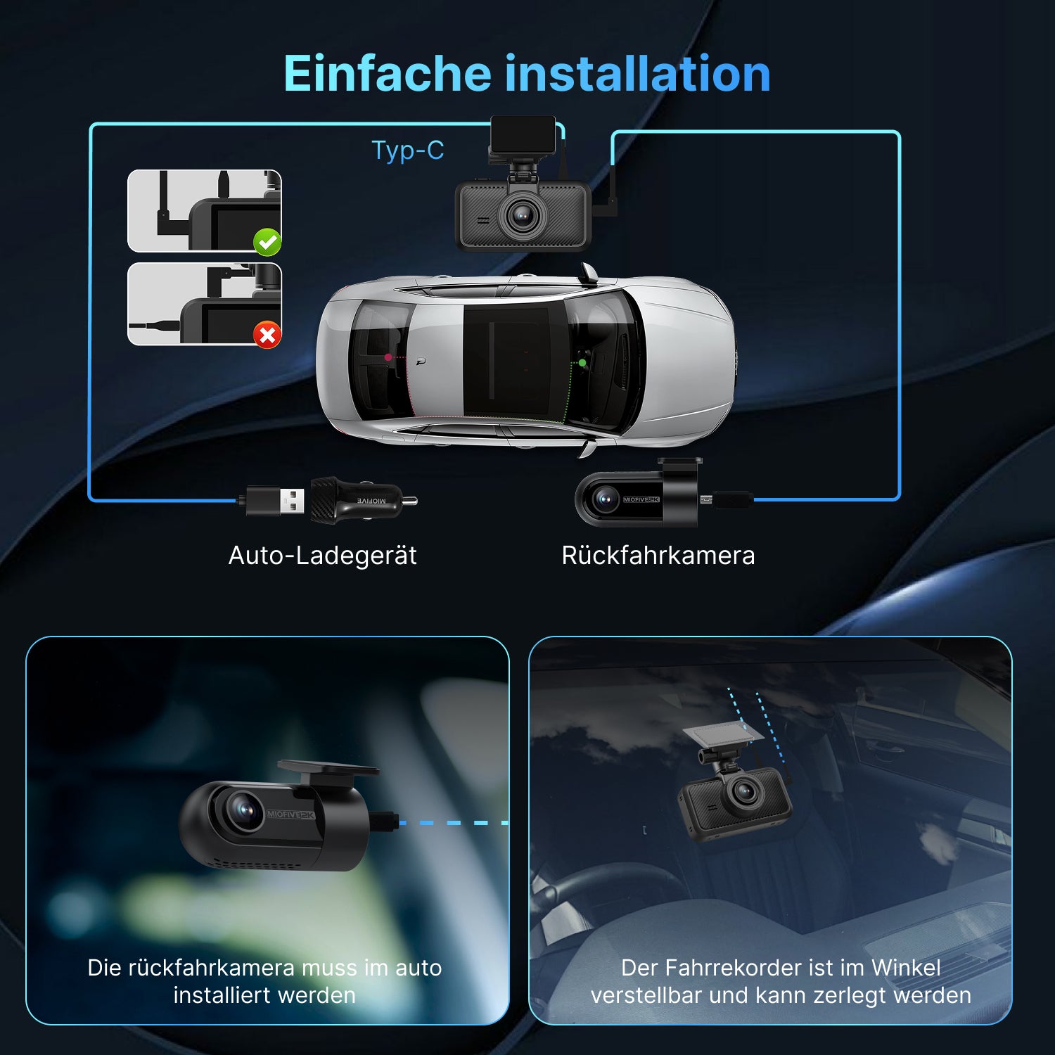 MIOFIVE S1 Pro Dashcam 3 Zoll, 4K 30fps + 2K Dual, integriertes 5GHz WLAN, Bluetooth, GPS, inkl. 32GB Speicherkarte