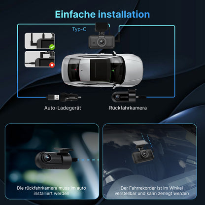 MIOFIVE S1 Pro Dashcam 3 Zoll, 4K 30fps + 2K Dual, integriertes 5GHz WLAN, Bluetooth, GPS, inkl. 32GB Speicherkarte