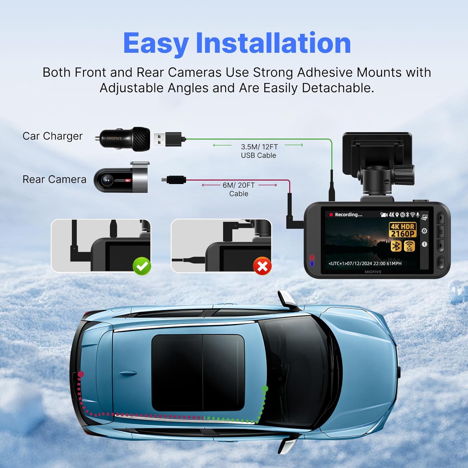 Miofive S1 Ultra Dash Cam Front Rear, 4K+4K Dual Dash Camera for Cars, Free 64GB Memory Card (AU)