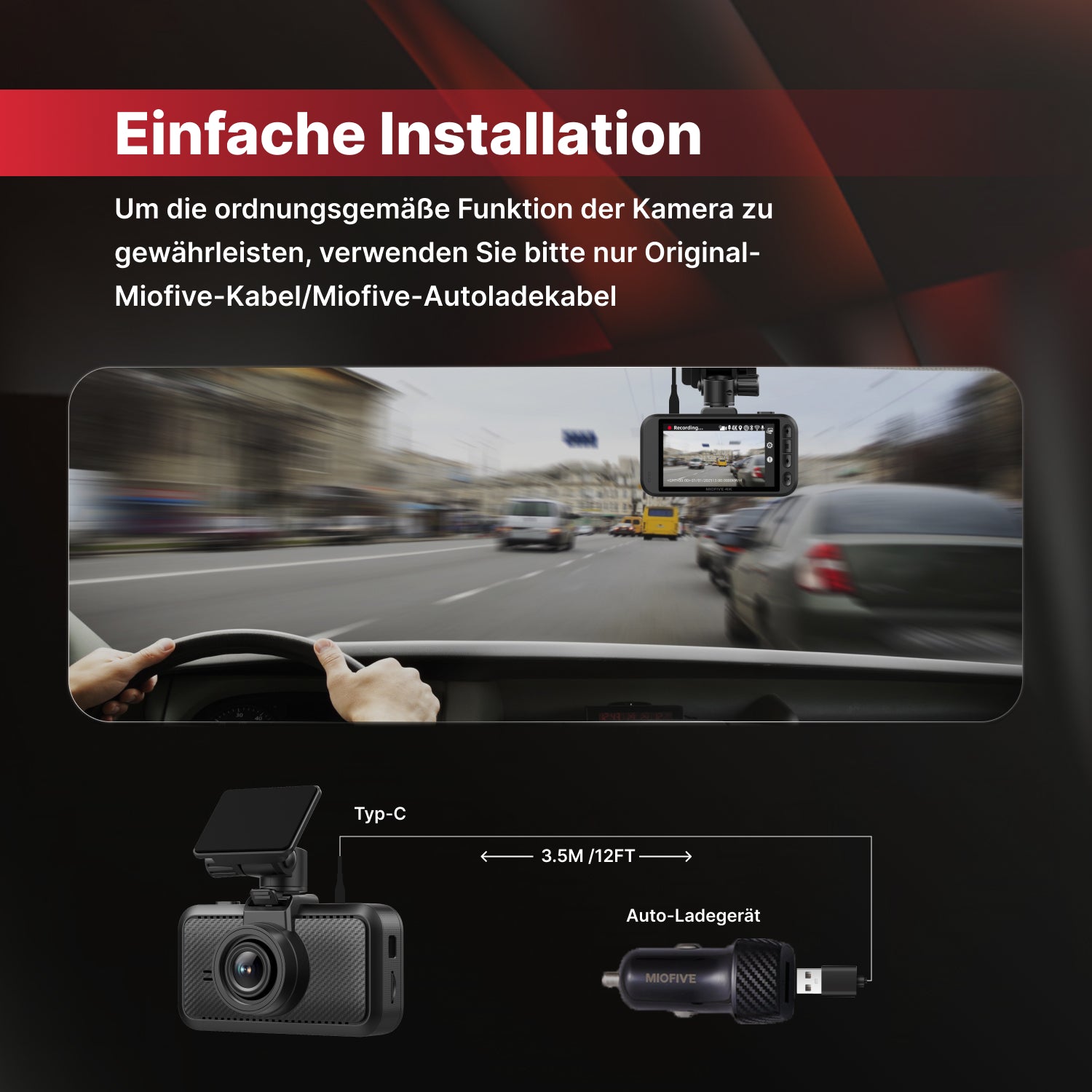 MIOFIVE S1 Dashcam 3 Zoll, 4K UHD 30fps, GPS, 5GHz WLAN, Bluetooth, inkl. 32GB Speicherkarte(DE)