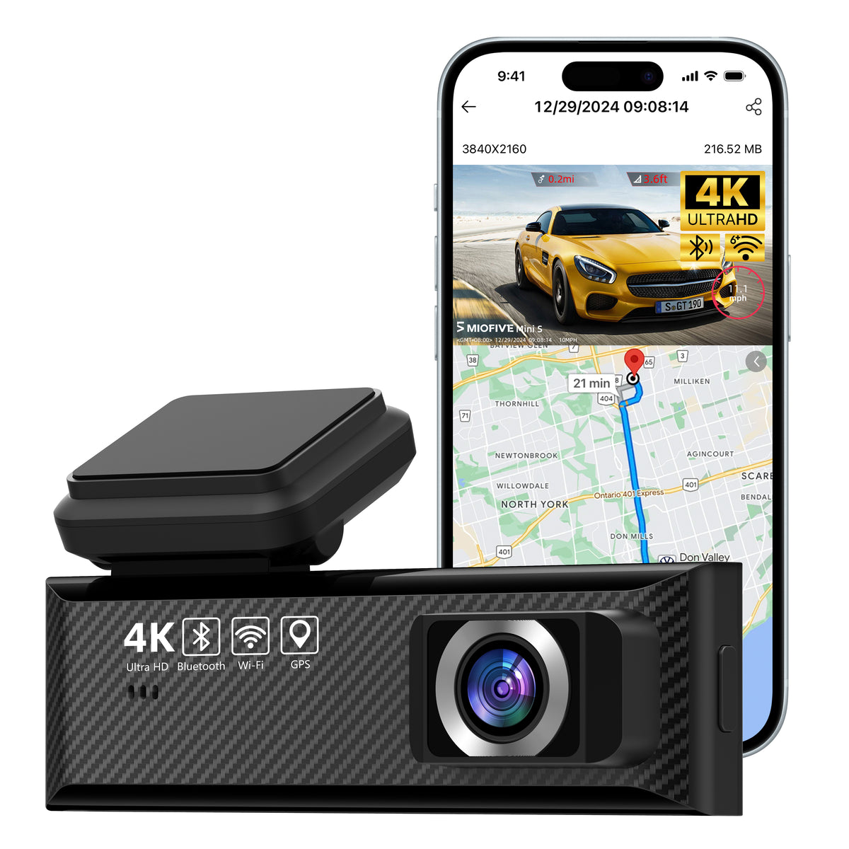 Miofive Smart Dash Cam – 2160P UHD Mini S Car Camera with WiFi & GPS (SD Card Not Included)