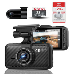 Dash Cam Front Rear, Miofive 4K Front + 2K Rear Full HD Dash Camera for Cars Built-in Wi-Fi Bluetooth GPS with FREE 32GB microSD Card + microSDXC Memory Card with USB 3.0 Type-C Card Reader(BUNDLE-S1 Pro+128GB)