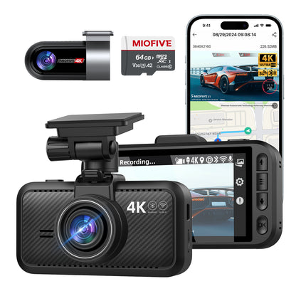 MIOFIVE S1 Ultra Dashcam 3 Zoll, 4K 30fps + 4K UHD Dual, integriertes 5GHz WLAN, Bluetooth, GPS, inkl. 64GB Speicherkarte