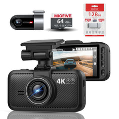 Dash Cam Front Rear, Miofive 4K Front + 4K Rear Full HD Dash Camera for Cars Built-in Wi-Fi Bluetooth GPS with FREE 64GB microSD Card + microSDXC Memory Card with USB 3.0 Type-C Card Reader(BUNDLE-S1 Ultra+128GB)