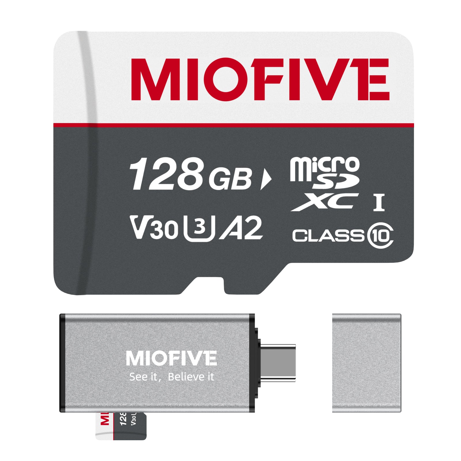 Miofive 128GB Speicherkarte - Ultimative Micro SD-Karte mit USB 3.0 Type-C Kartenleser, 170 MB/s, C10, U3, A2, V30 (DE)