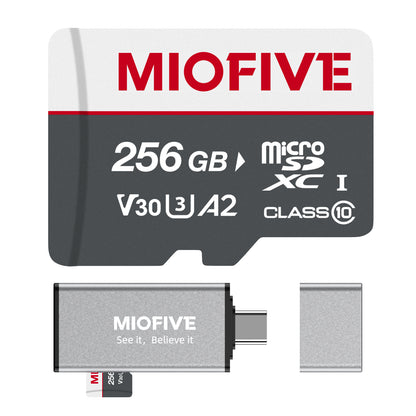 Miofive 256GB Speicherkarte - Ultimative Micro SD-Karte mit USB 3.0 Type-C Kartenleser, 170 MB/s, C10, U3, A2, V30 (DE)