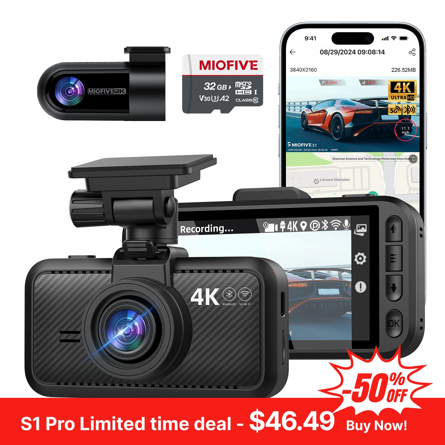 MIOFIVE Dash Cam S1 Pro 4K+2K Dual Dash Camera