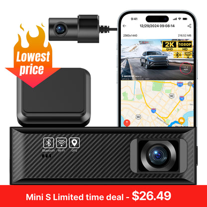 MIOFIVE Dash Cam Mini 2 2K+1080P FHD Dual  Dash Camera(SD Card Not Included)