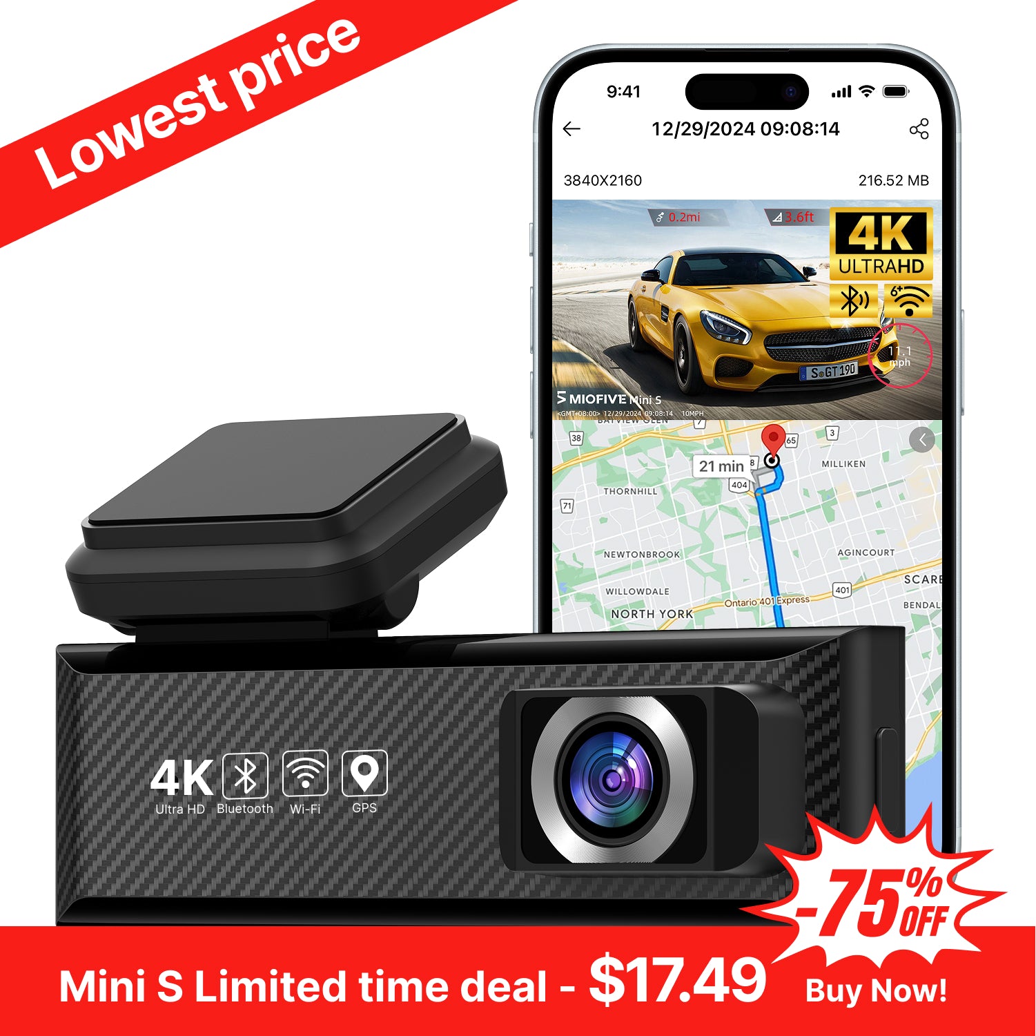 MIOFIVE Dash Cam Mini S 4K UHD Front Car Camera(No SD Card)